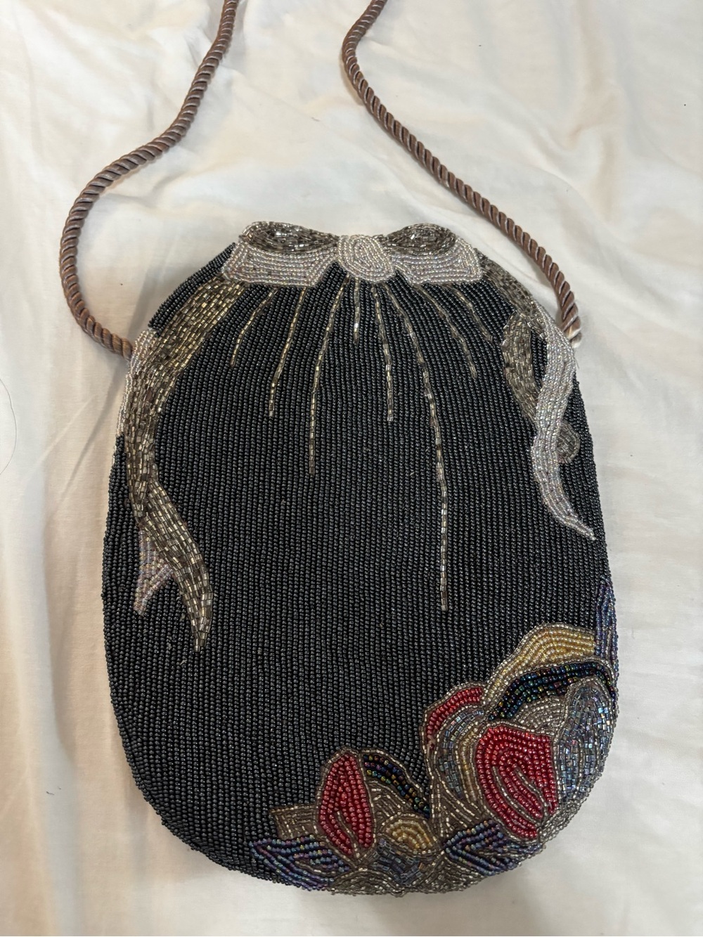 Beaded Floral Evening Crossbody Bag